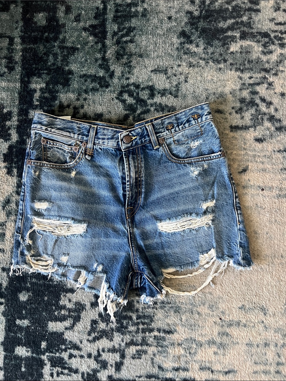 R13 Distressed Light Blue Denim Cutoff Shorts